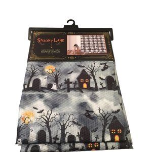 Spooky Lane Haunted Graveyard Water Resistant Fabric Shower Curtain Gray Black G